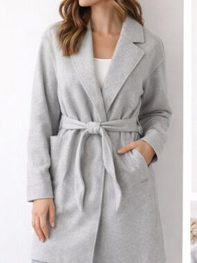 GAP Light Gray Wrap Coat Belted Wool Blend Minimalist Chic Size L